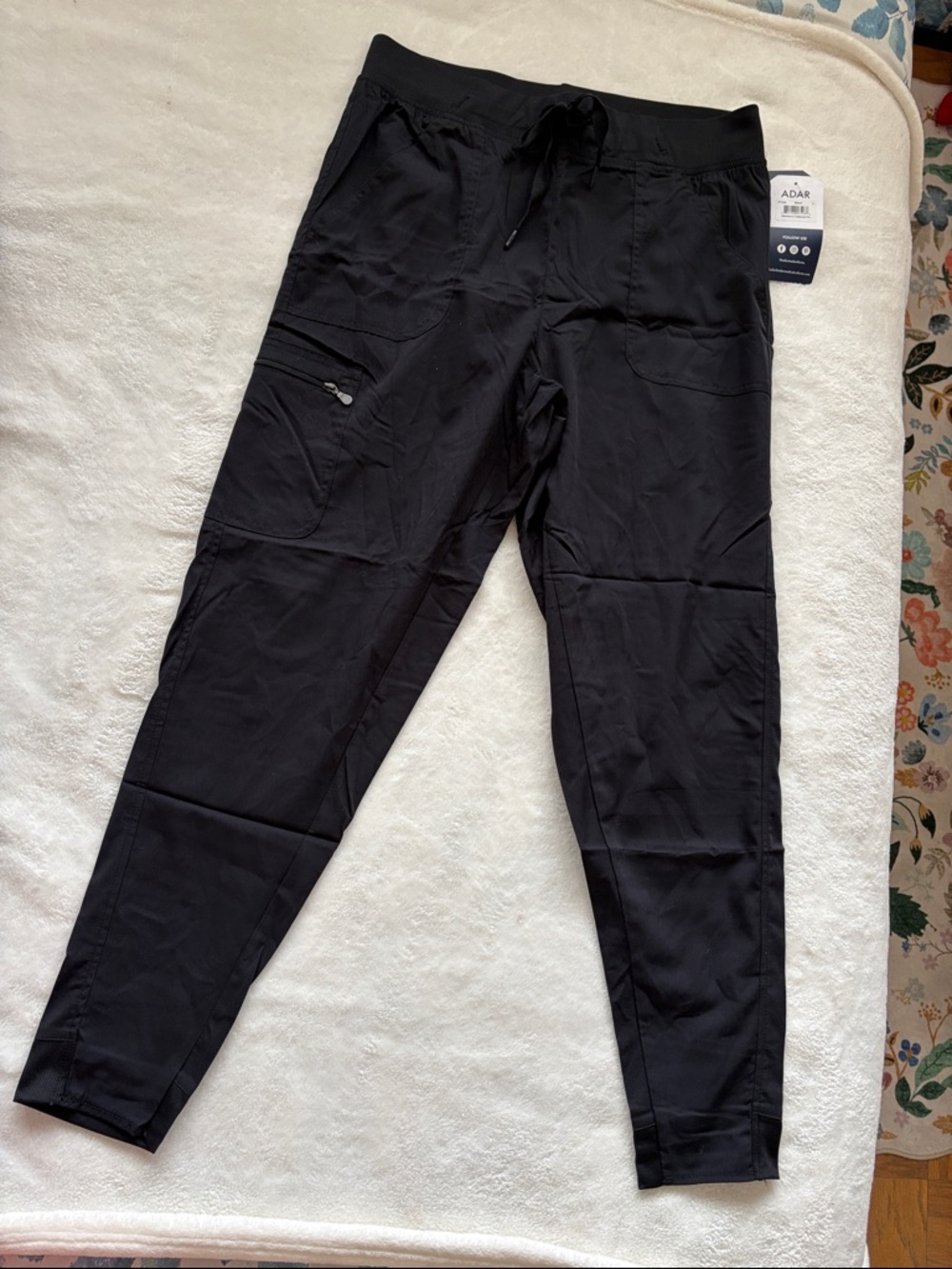 ADAR Black Cropped Utility Jogger with Drawstring Waist